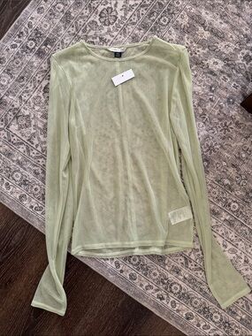 American Eagle Outfitters Sheer Long-Sleeve Top in Sage
